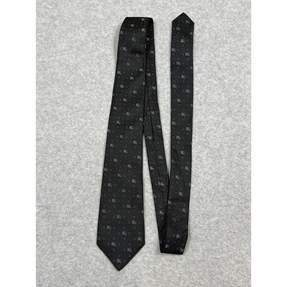 Burberry London Black Gray Check Textured Silk Logo Neck Tie - Picture 1 of 6